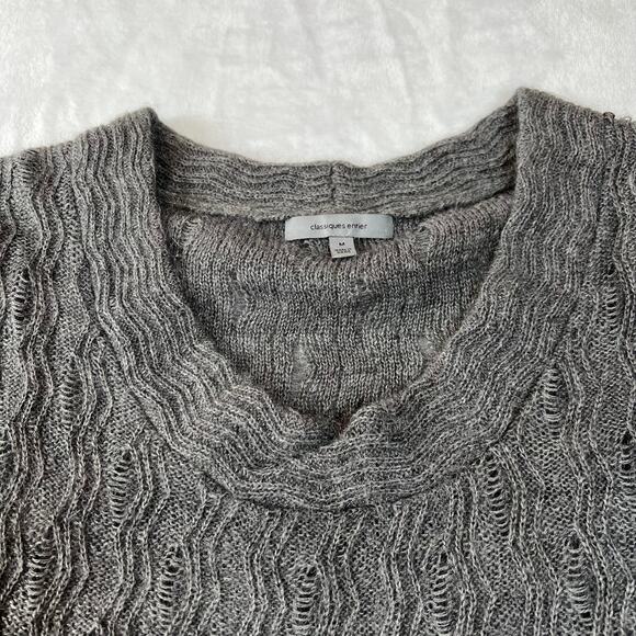 Classiques Entier Short Sleeve Pointelle Knit Sweater Size M Scoop Neck Neutral - Picture 3 of 8